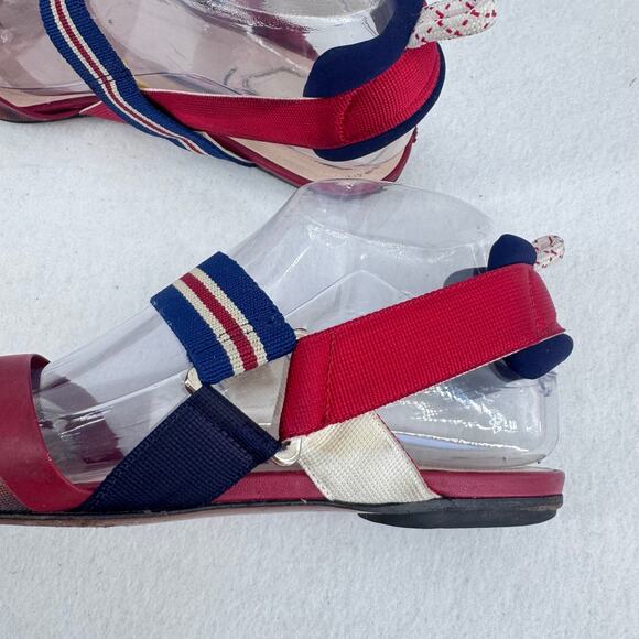 FENDI Colibri red sheer mesh mixed fabric sport strap flats Sz 37 Designer Shoes - Picture 11 of 13